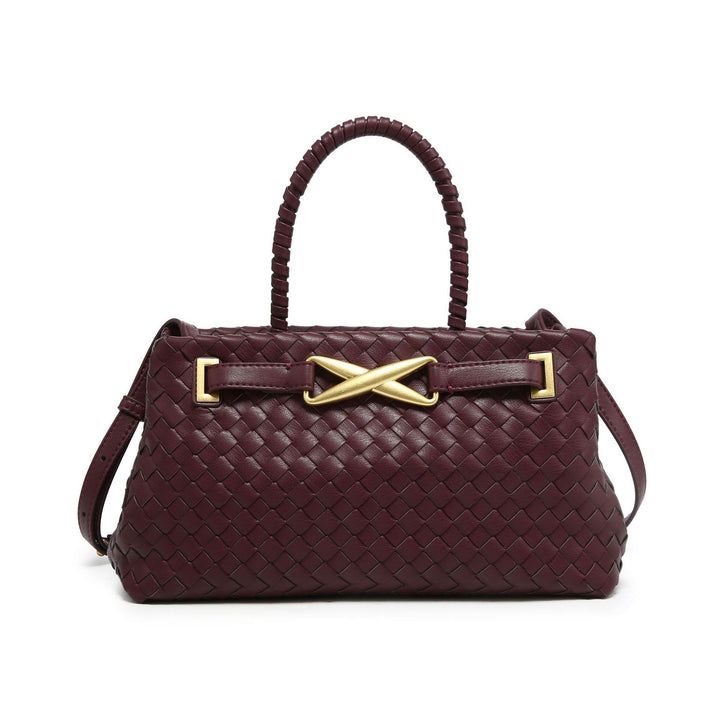 woven leather top-handle bag with gold X detail – AUREGIP