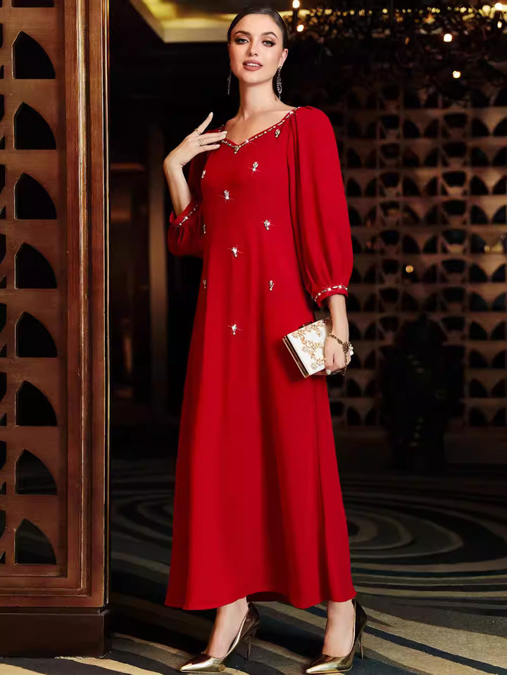 Elegant Long Sleeve Maxi Dress with Defined Shoulders – CALISTA