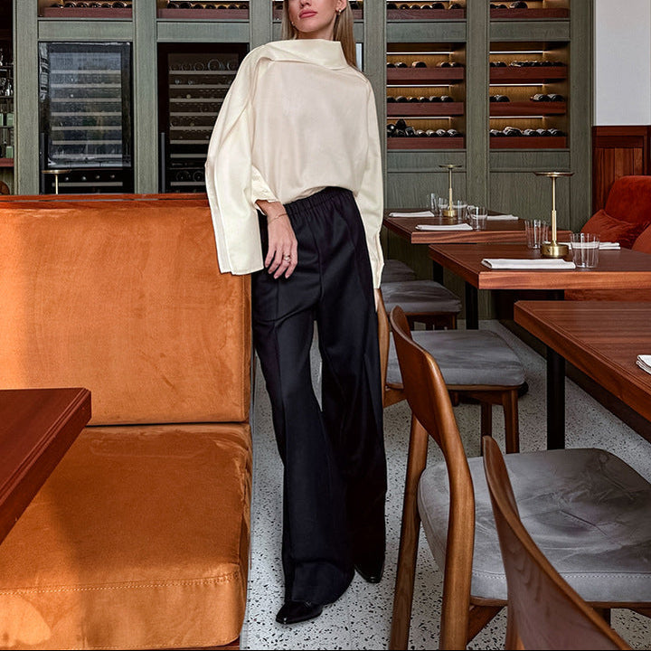 high-neck cape-sleeve satin blouse – SERENE