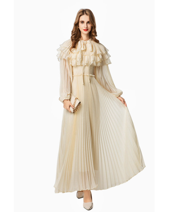 فستان ماكسي من الشيفون المطوي مع ياقة مكشكشة متعددة الطبقات – سيرافينا