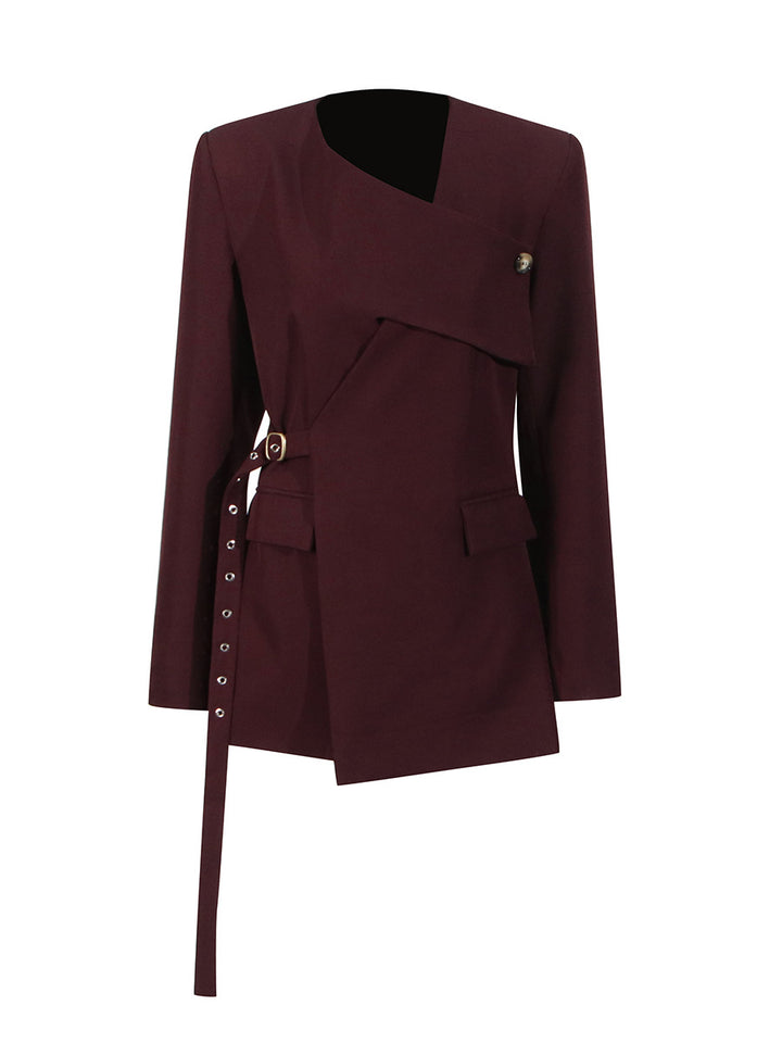 asymmetrical tailored blazer with buckle detail – LYRANRU