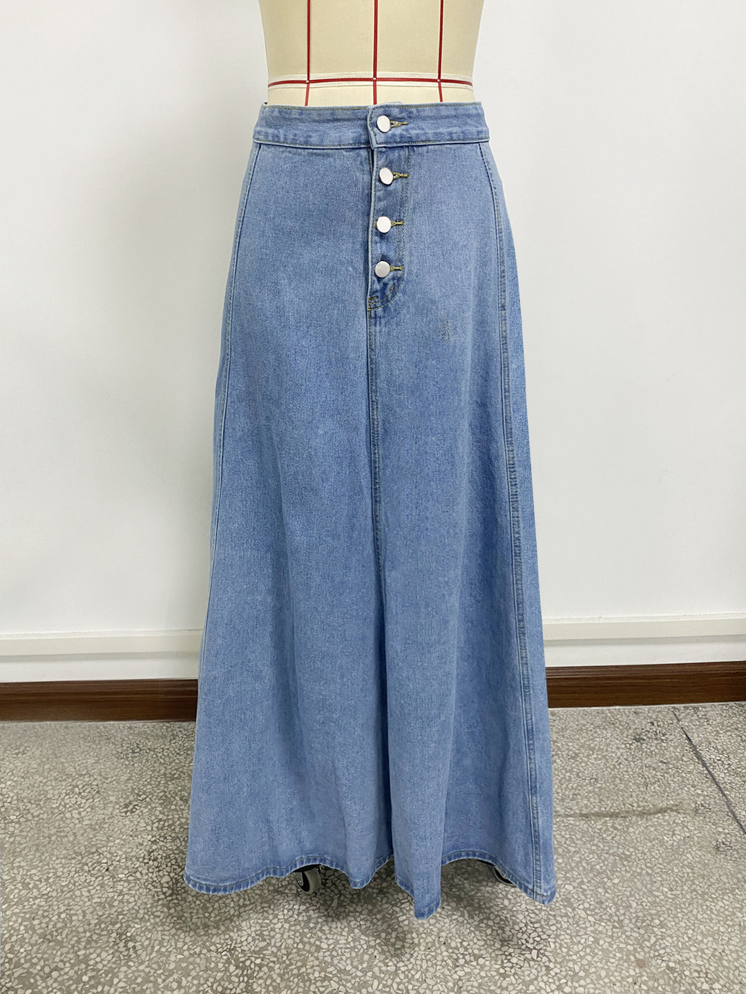 high-waist flared denim maxi skirt with front buttons – MAYA
