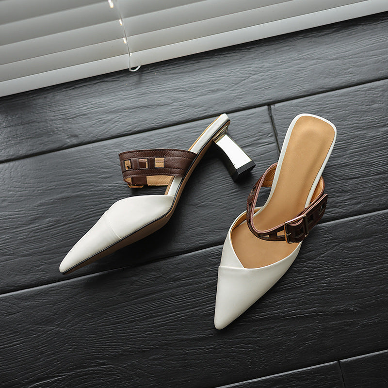 حذاء ميول مدبب بحزام بإبزيم وكعب سميك – نوفاكتو