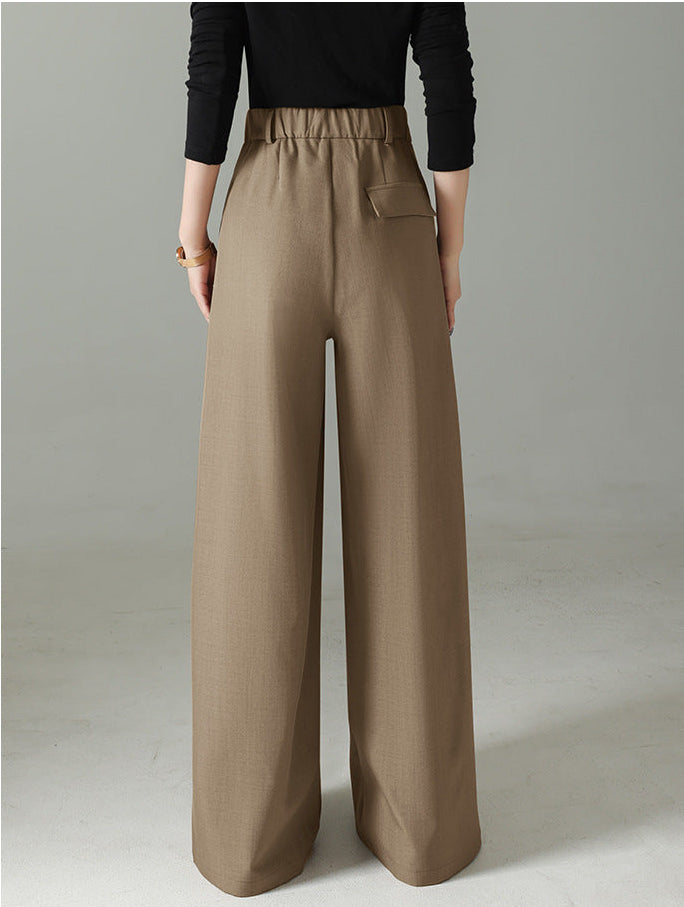 high-waist wide-leg trousers with double front pleats – TAUPE
