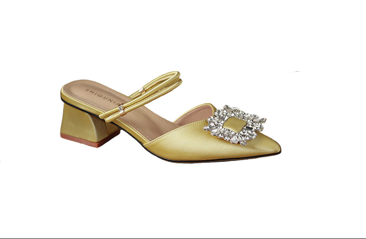 pointed-toe satin mules with crystal buckle - AURORAQLI