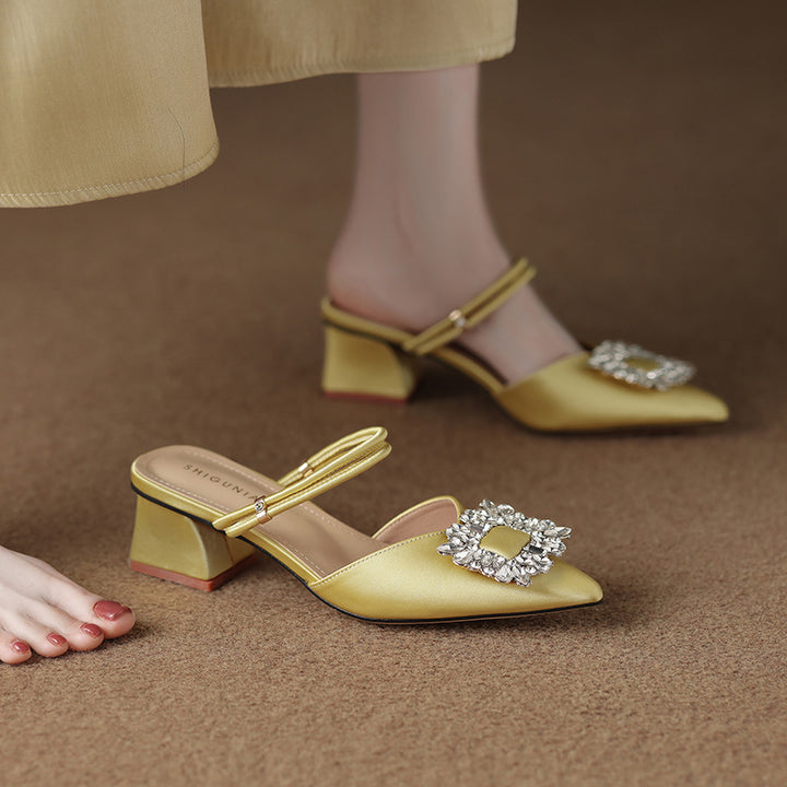 pointed-toe satin mules with crystal buckle - AURORAQLI