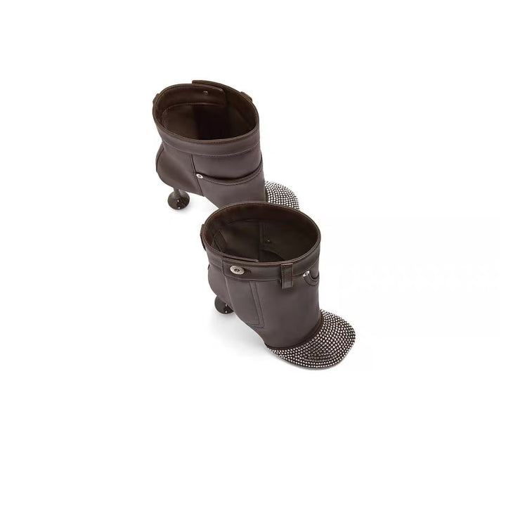 studded leather ankle boots with sculpted heel – MOCHA GLINT