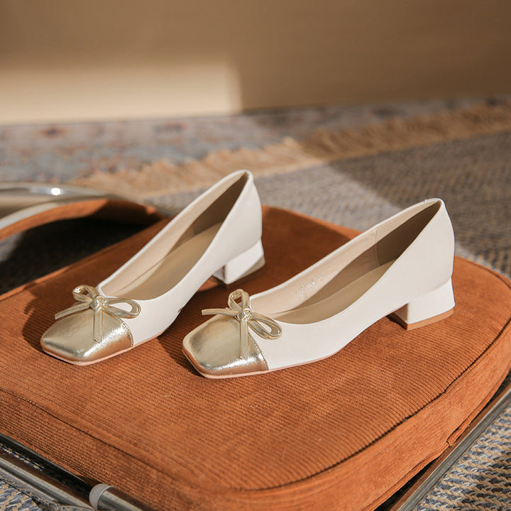 low block heel pumps with metallic bow accent - NORARLO
