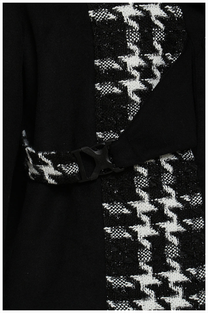 houndstooth panel belted wool coat – RAVEN