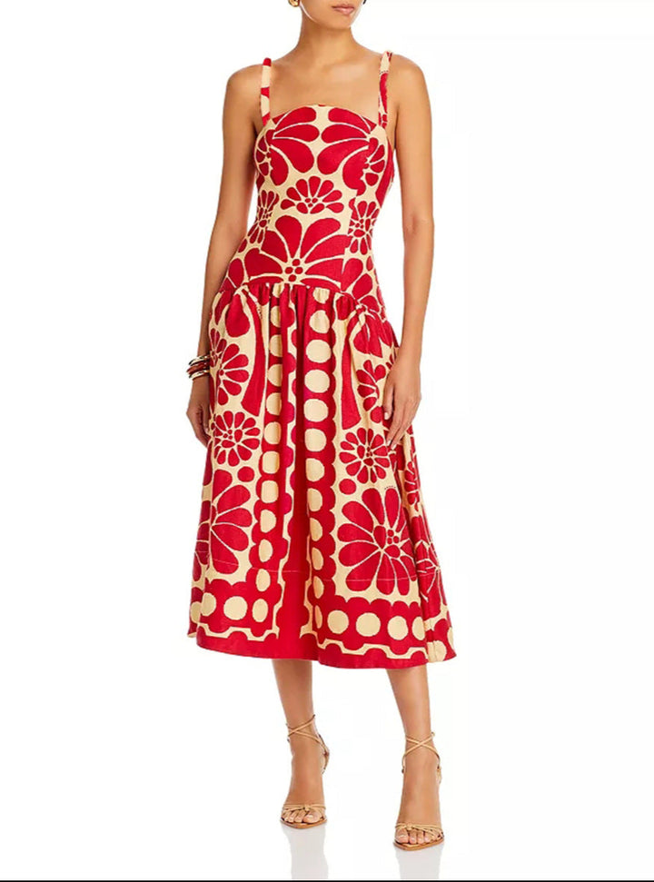 فستان ميدي مطبوع بأشرطة مضفرة – ايسلالكي