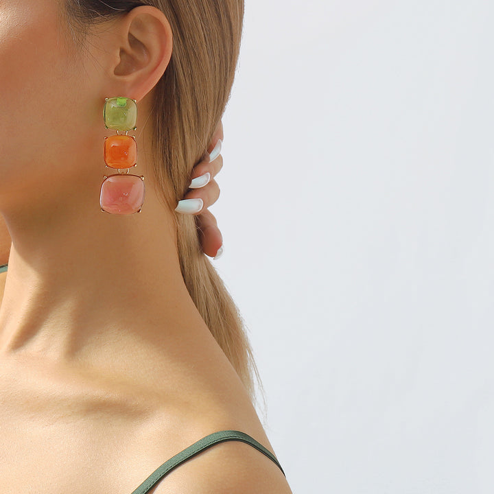 triple square drop earrings with glossy finish - LUNAXWI