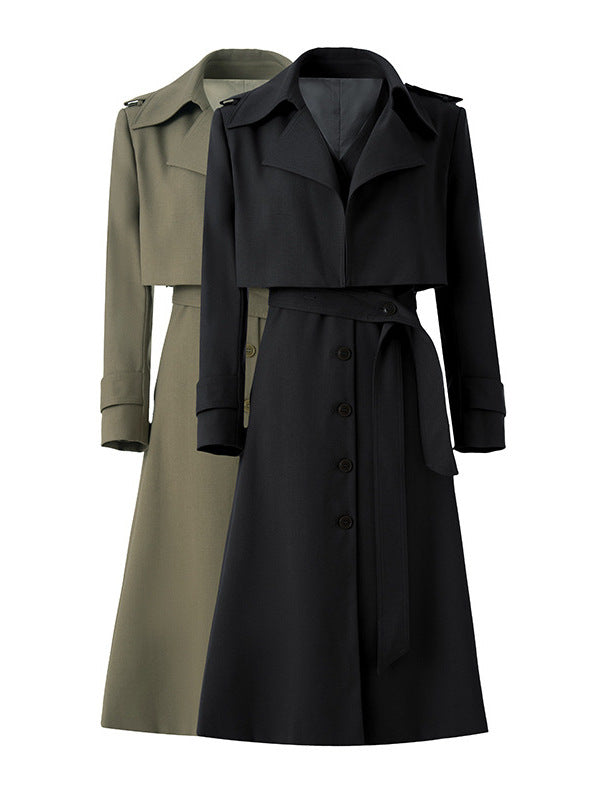 معطف ترنش قصير الطبقات بحزام - أوليفيا