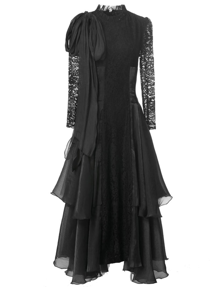 long lace dress with layered asymmetric skirt - AURELIFA