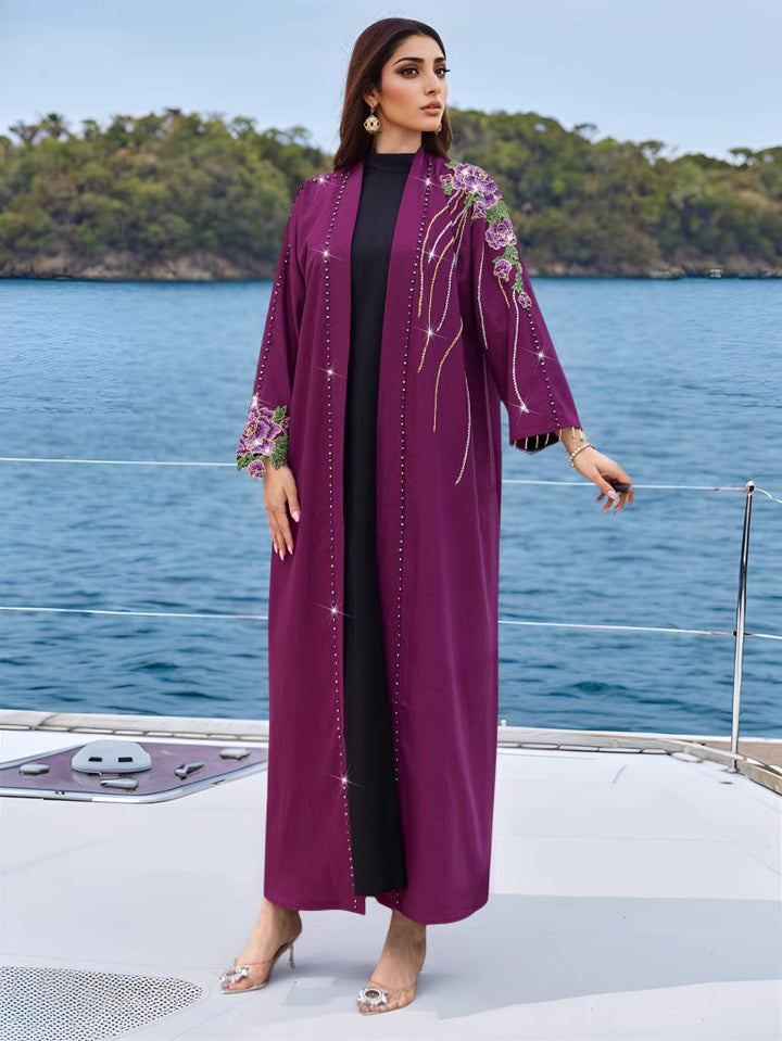 embellished open dress with floral embroidery - DALIMKA