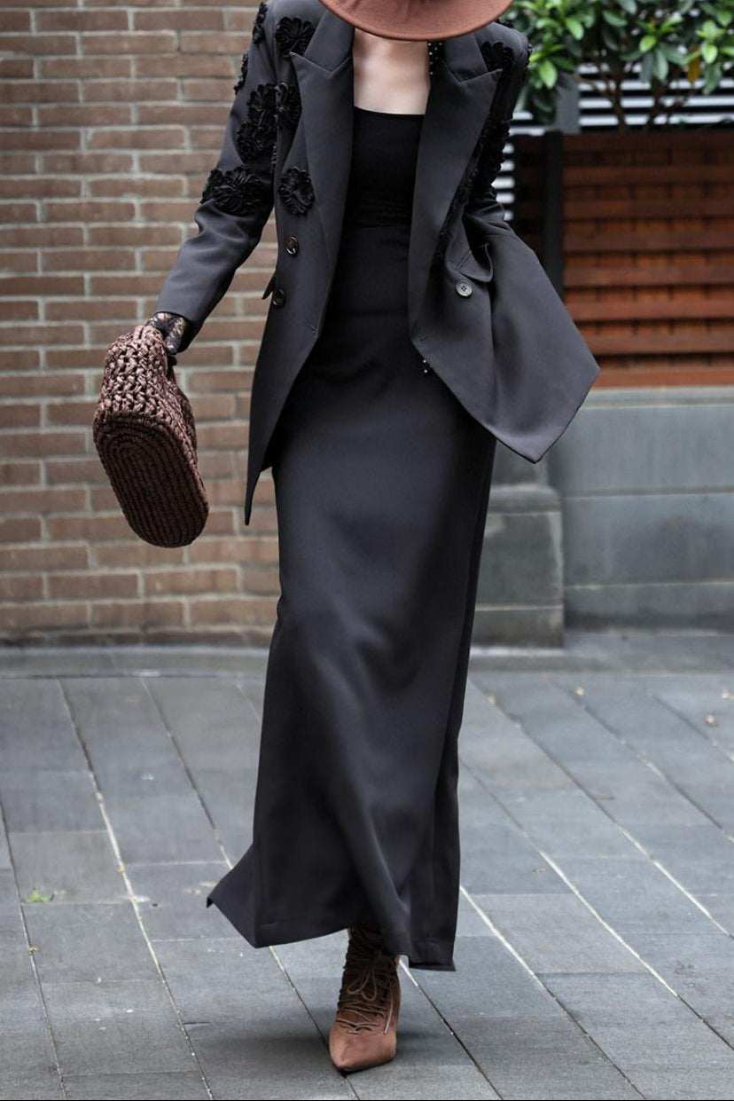 textured double-breasted blazer with tailored skirt – SIENNA