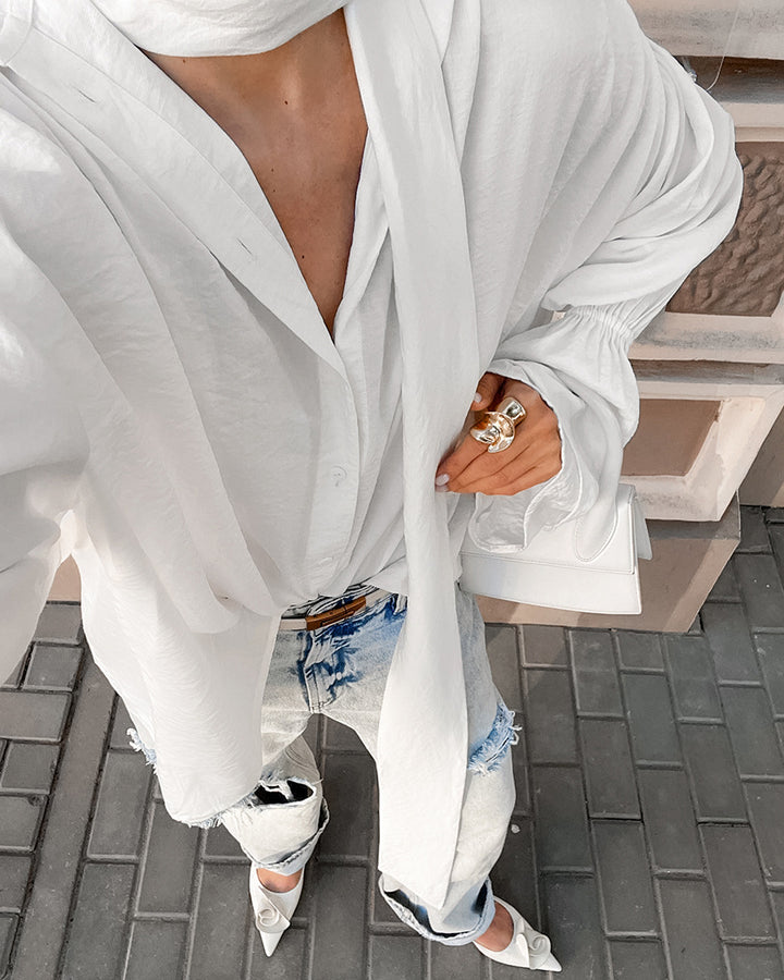 oversized long-scarf shirt with balloon sleeves – RENÉE