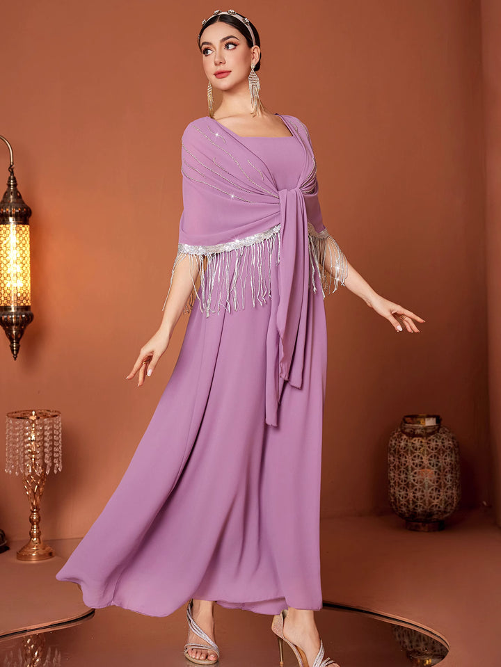 定制喇叭套装，配缎面泡泡袖 - VALENCIA 