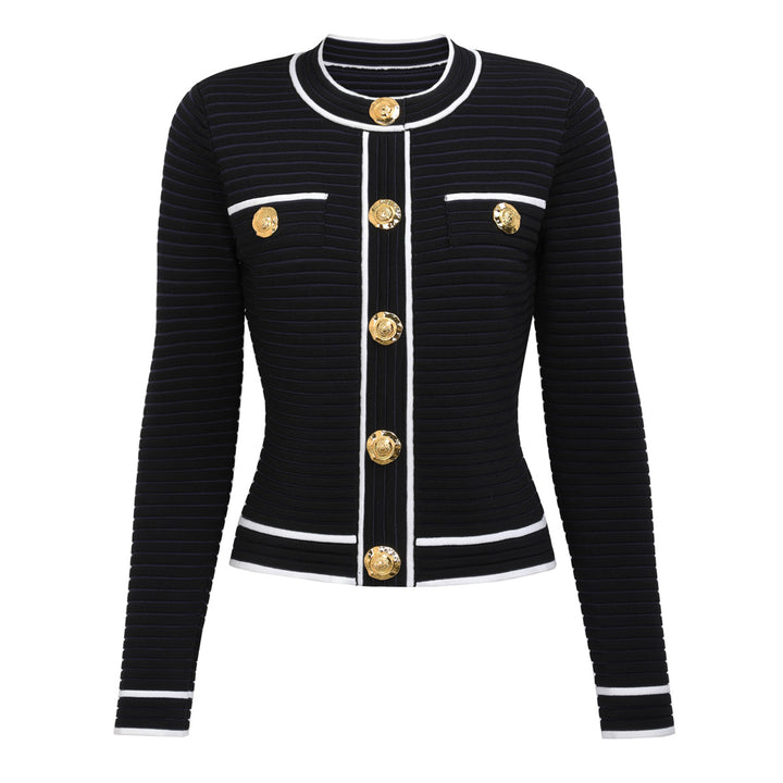 striped knit jacket with gold buttons – AURELIADI