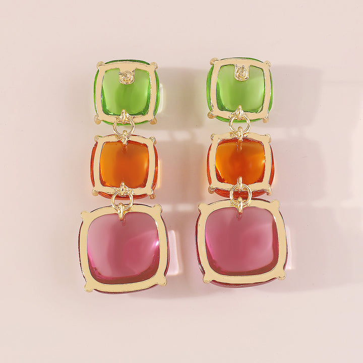 triple square drop earrings with glossy finish - LUNAXWI