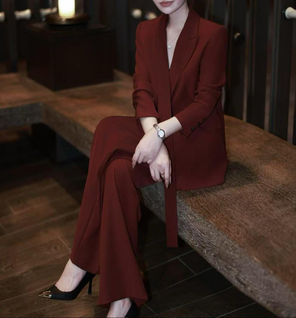 belted tailored blazer with wide-leg trousers – SIENNA