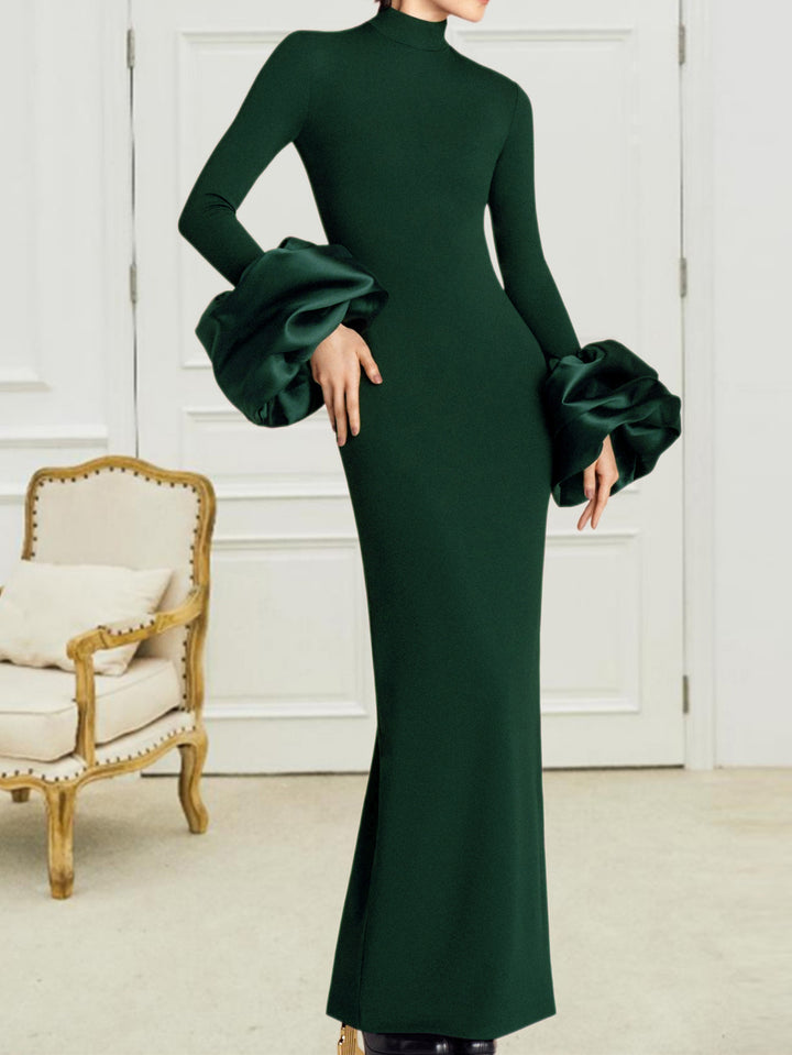 Geplooide top met uitlopende mouwen en maxi-rok set met tailleband – Rosiny 