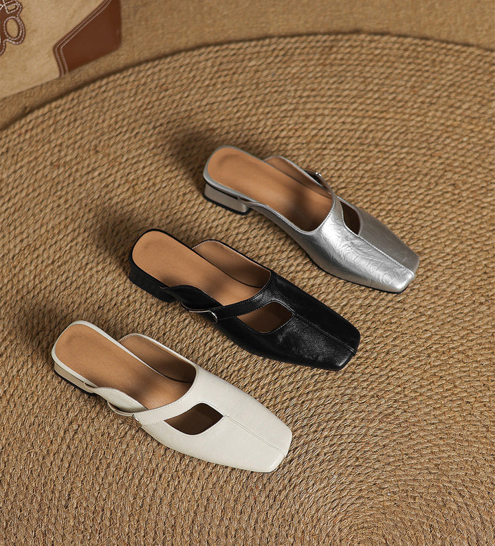 square-toe leather mules with strap detail - NORAMU
