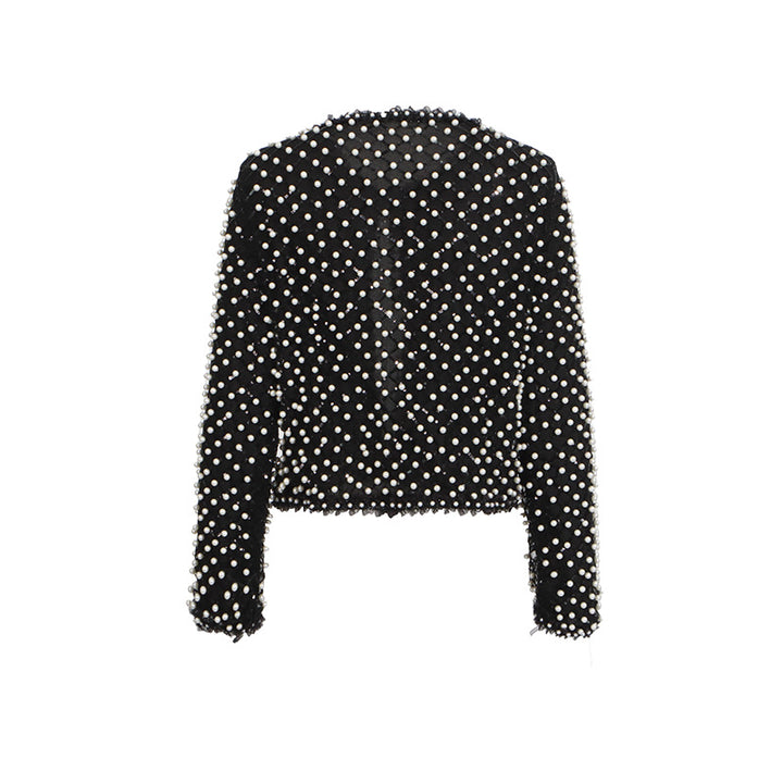 cropped black jacket with pearl stud embellishment – PEARLÉ
