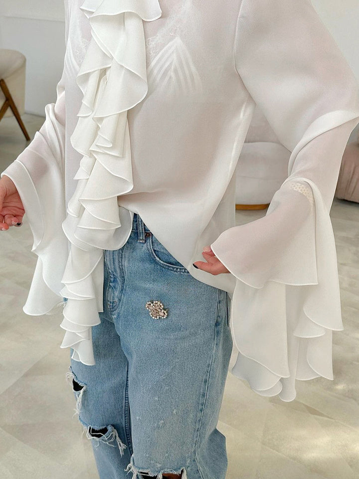 ruffled chiffon blouse with flared sleeves – OPHELIA