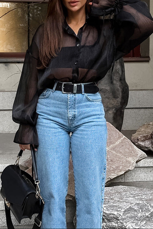 Sheer Chiffon Button-Up Blouse – TAREK