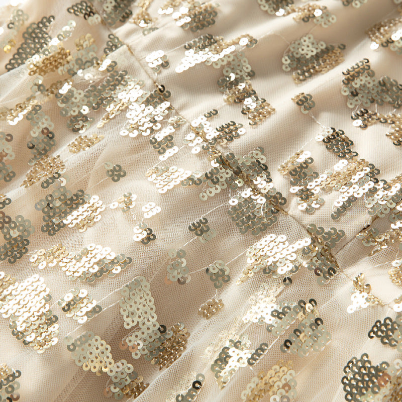 فستان ميدي من الدانتيل والترتر بأكمام منفوشة – أوريليا