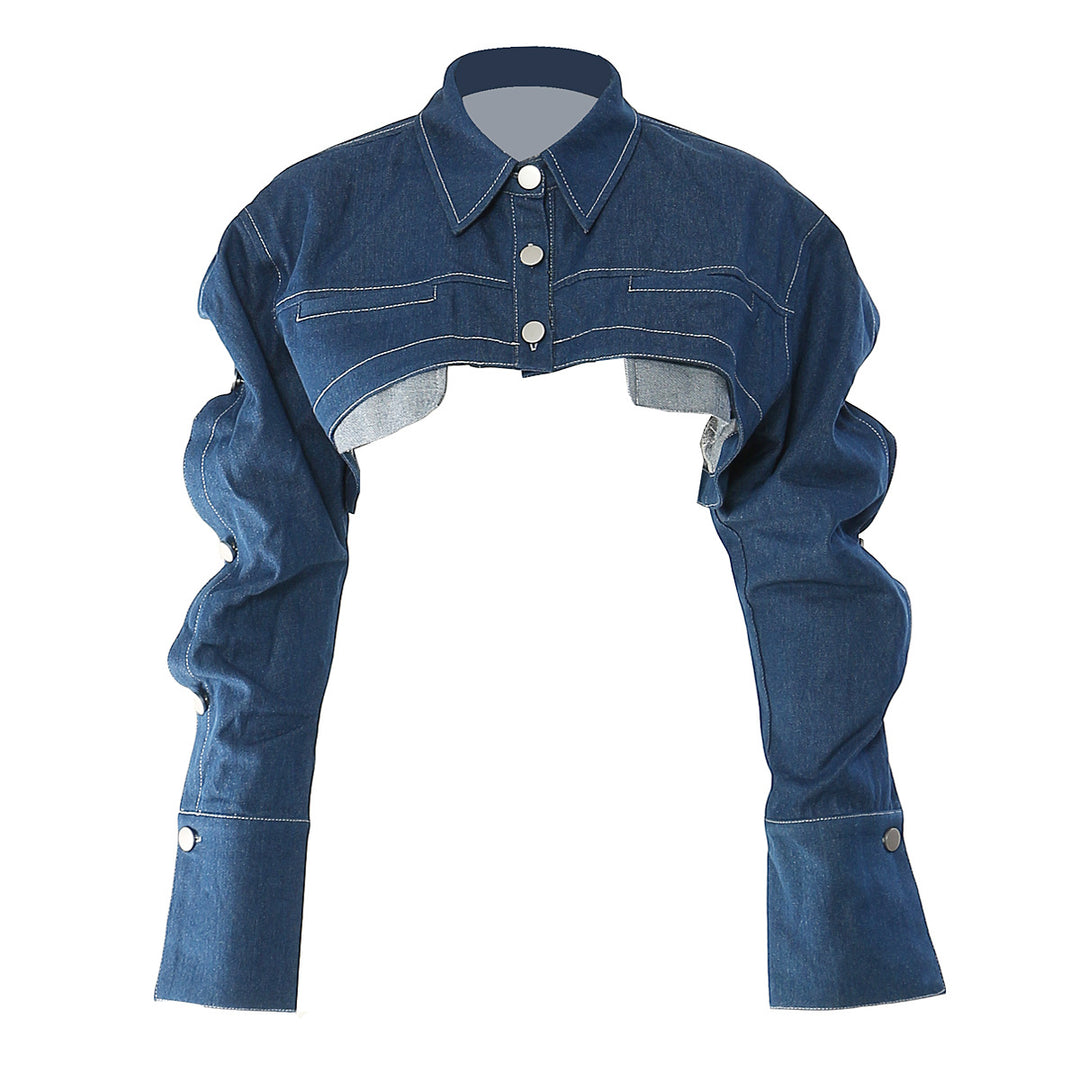 cropped denim jacket with sculpted sleeves – RIVET