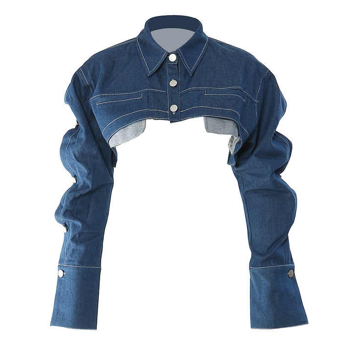 cropped denim jacket with sculpted sleeves – RIVET