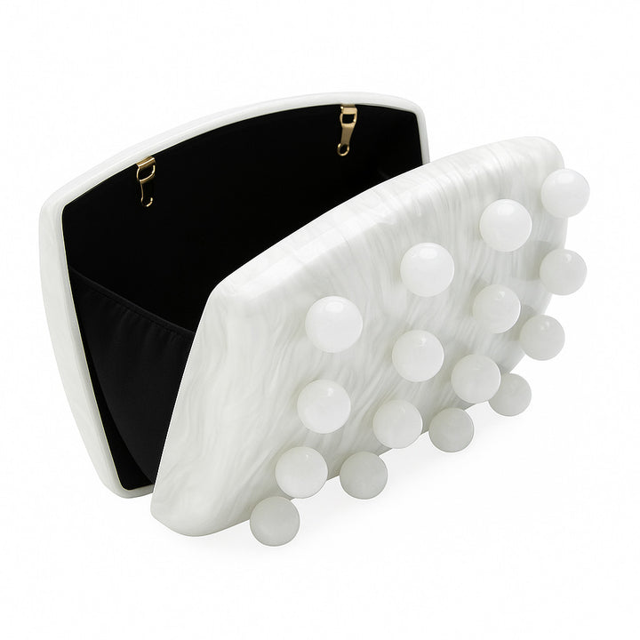 حقيبة يد صغيرة مرصعة باللؤلؤ مع حزام سلسلة - لؤلؤ