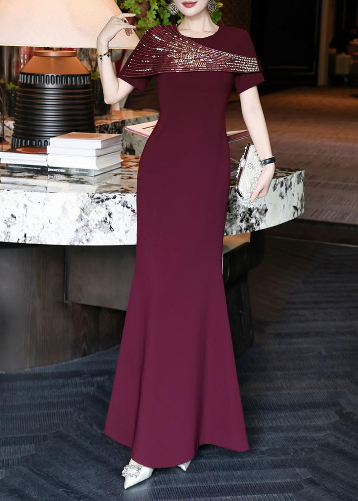 embellished draped shoulder gown – MARCELLIA