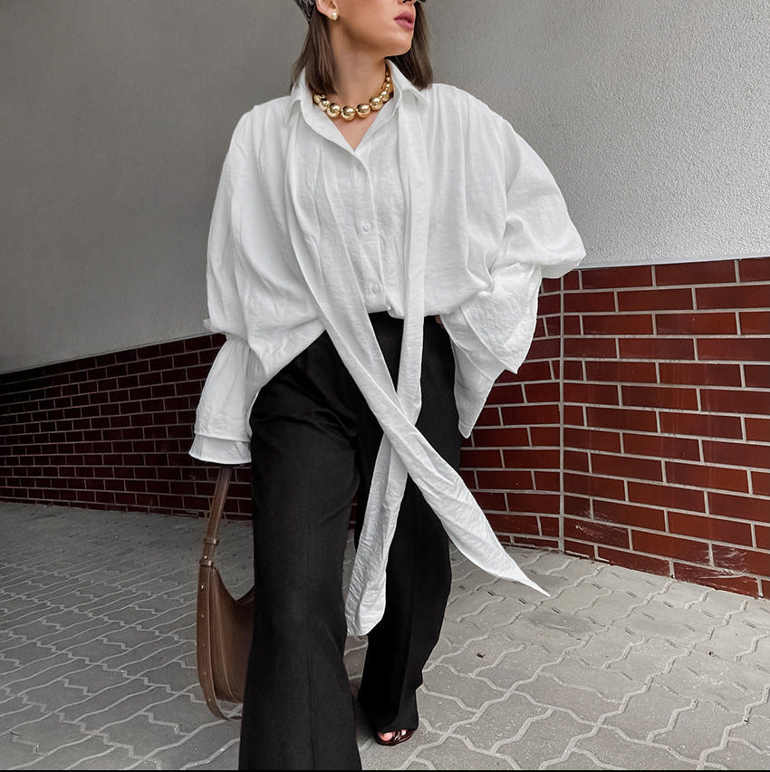 oversized long-scarf shirt with balloon sleeves – RENÉE