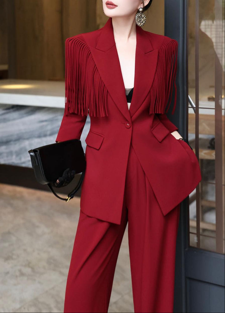 structured blazer suit with statement fringe – RAVEN