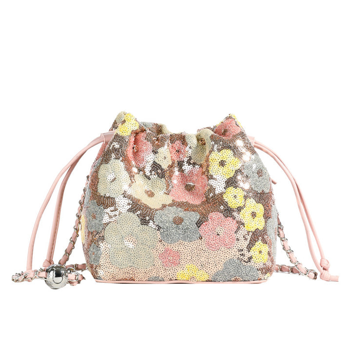 floral sequin bucket bag with chain strap – AMELIRE