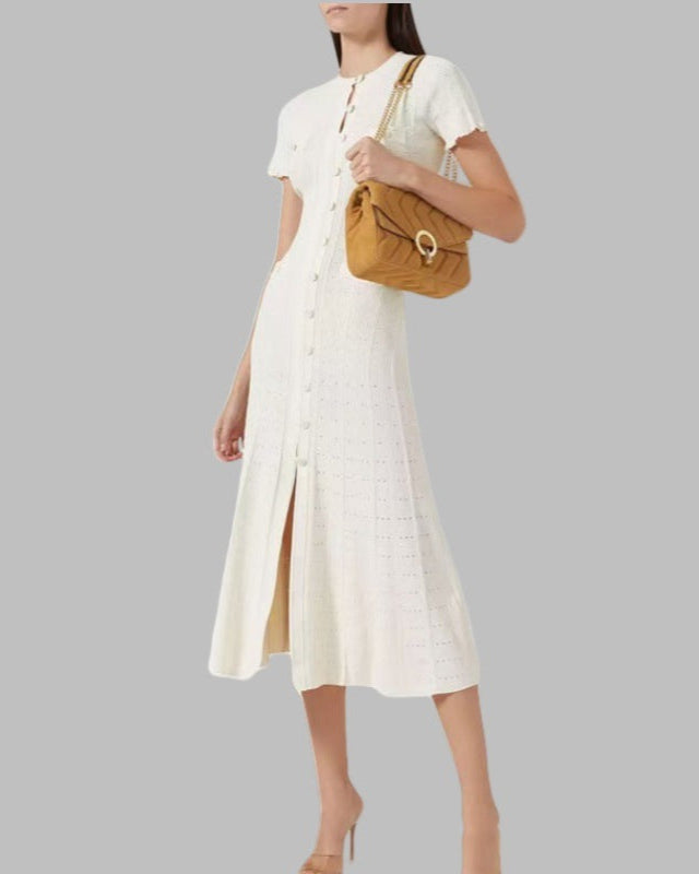 short-sleeve midi dress with button front – CELINECA