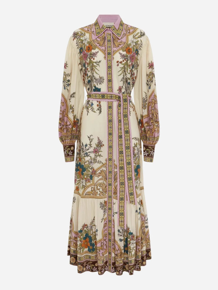 Geplooide top met uitlopende mouwen en maxi-rok set met tailleband – Rosiny 