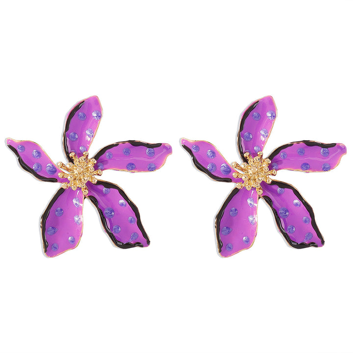 polka dot enamel flower earrings with gold accents - NOVAXI