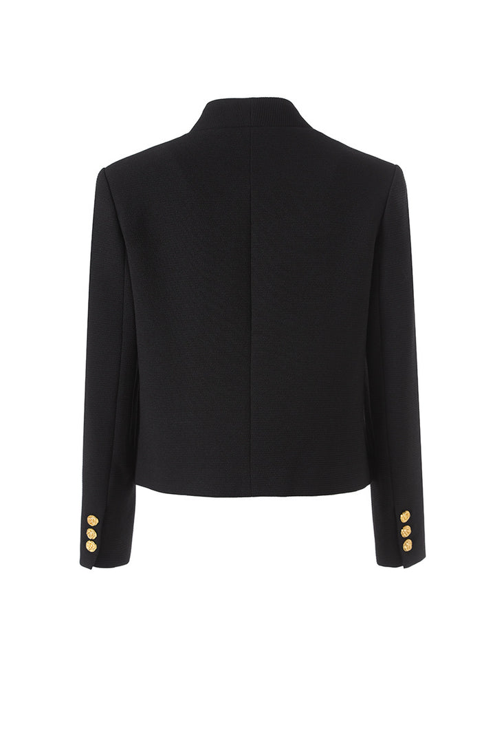 minimal collarless blazer with gold button closure – ONYX