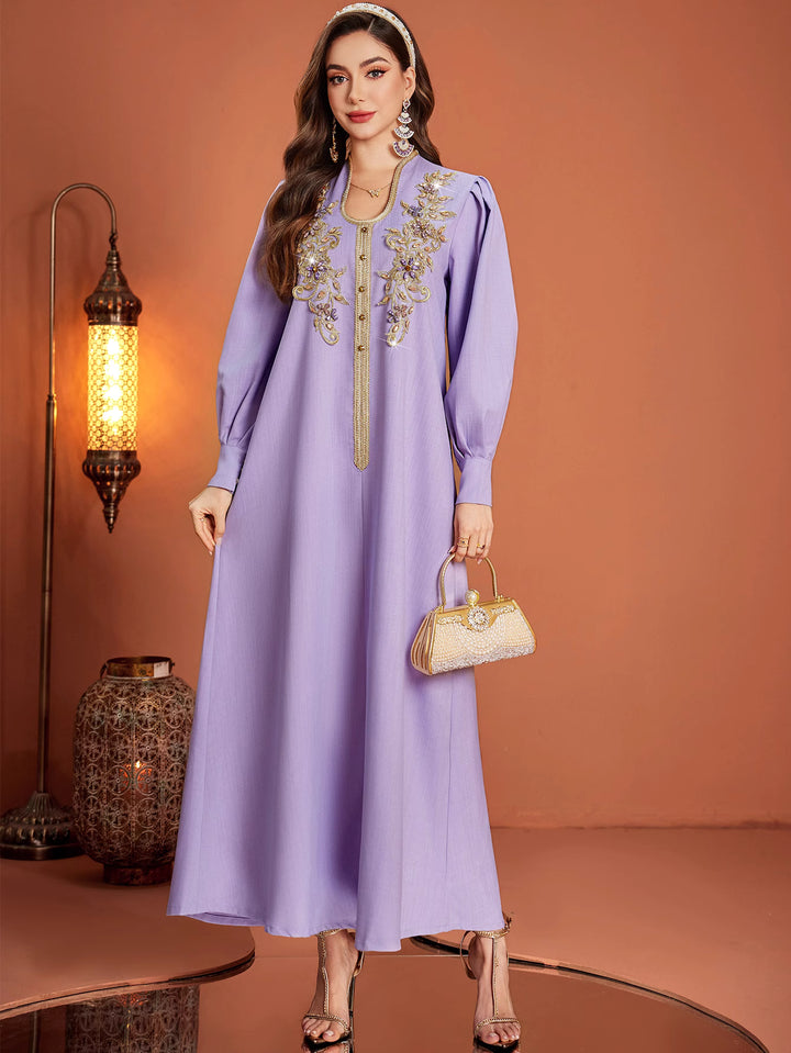 op maat gemaakte flare-pak met satijnen pofmouwen – VALENCIA 