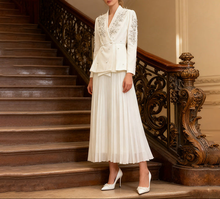 Embellished blazer with pleated midi skirt – SERENE