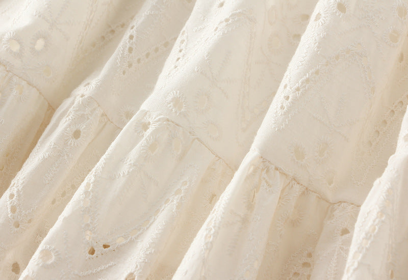 tiered cotton skirt with embroidered eyelet detailing – NOIR