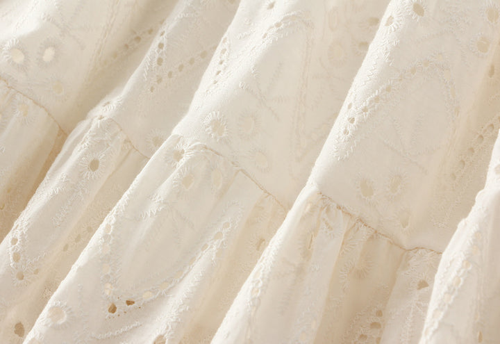 tiered cotton skirt with embroidered eyelet detailing – NOIR