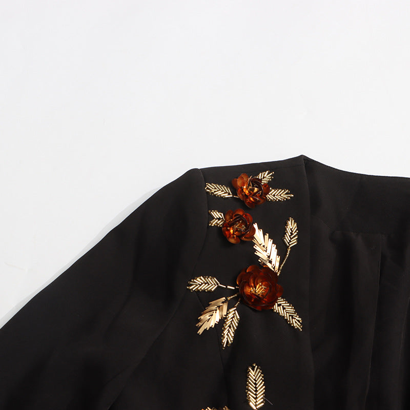 deep v-neck jacket with floral appliqué – SERENAZLU