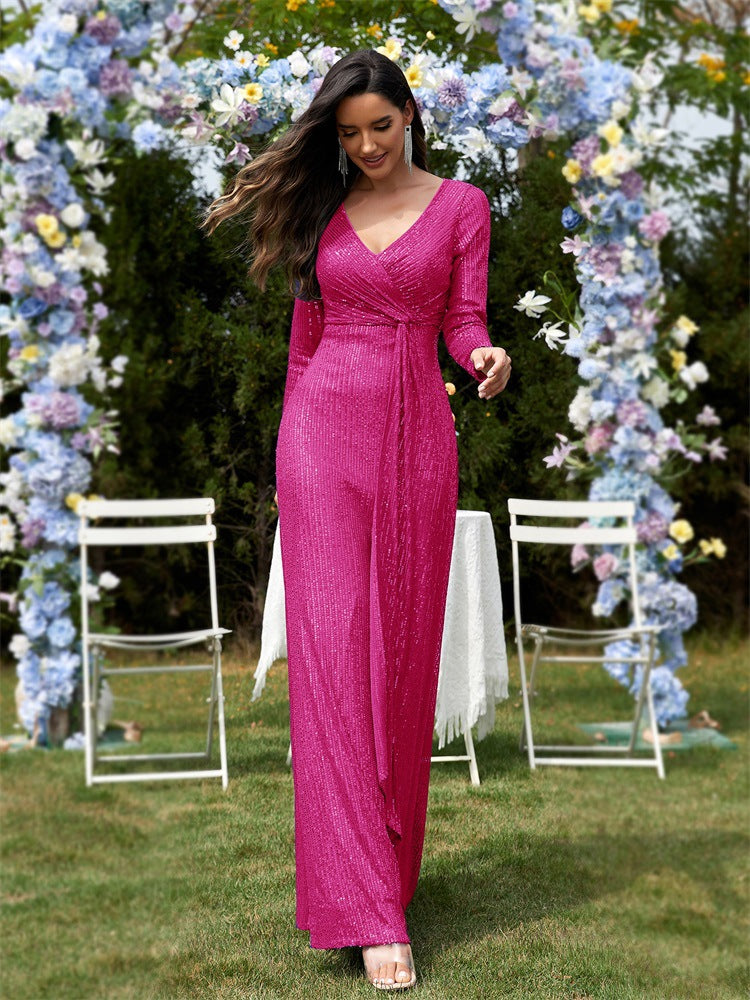 sleeve sequin wrap gown – FUCHSIA RAY