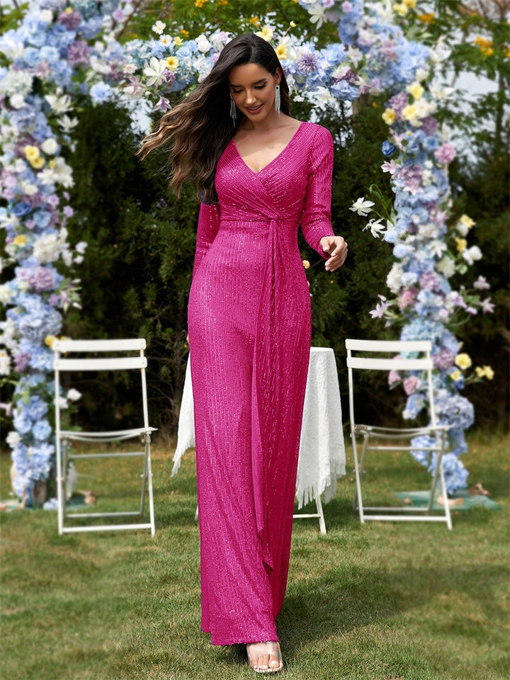 sleeve sequin wrap gown – FUCHSIA RAY