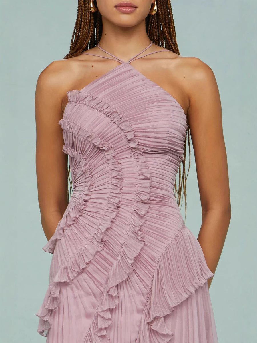 Geplooide top met uitlopende mouwen en maxi-rok set met tailleband – Rosiny 