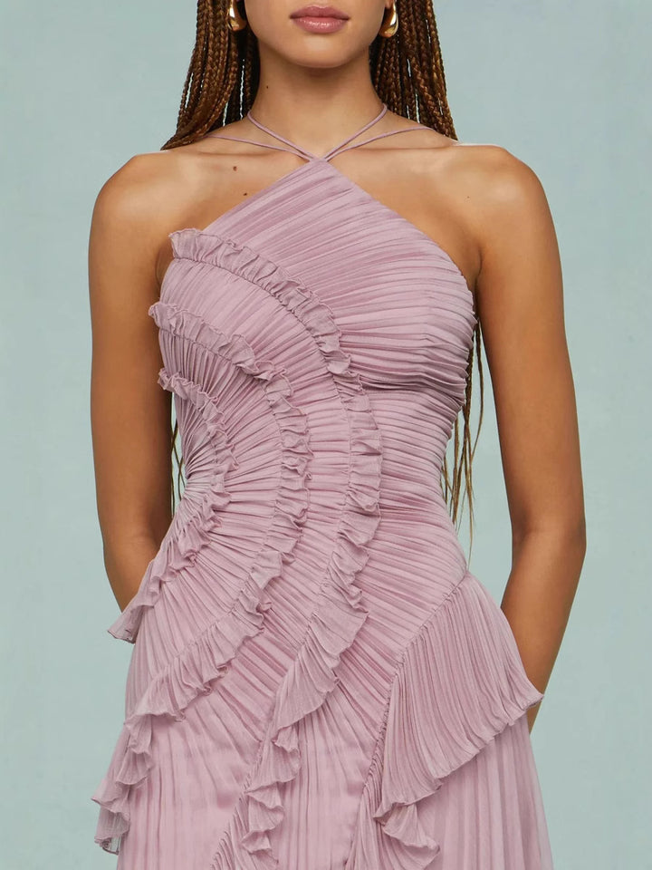 Geplooide top met uitlopende mouwen en maxi-rok set met tailleband – Rosiny 